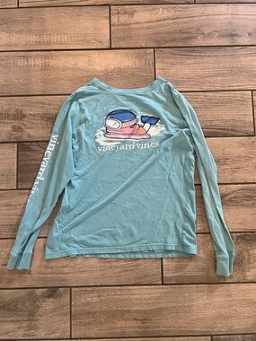 Vineyard Vines Teal Whale Surf Graphic Long Sleeve